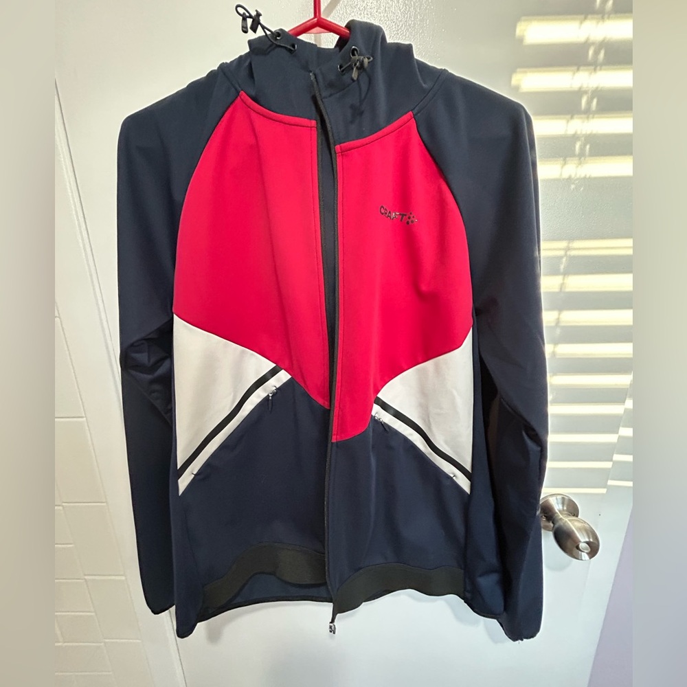 Blue, Red and White Athletic Nordic Ski or Run Jacket